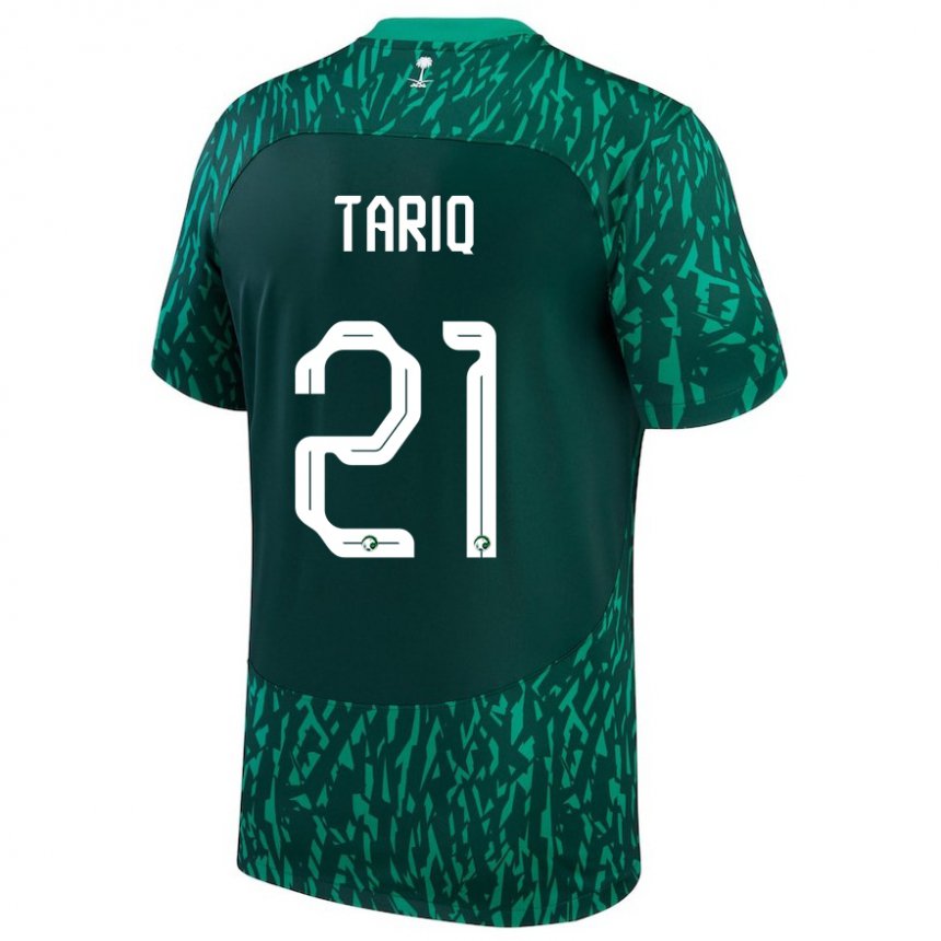 Uomo Maglia Arabia Saudita Juri Tariq #21 Verde Scuro Kit Gara Away 22-24 Maglietta