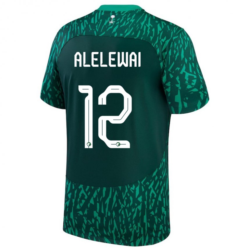 Uomo Maglia Arabia Saudita Abdulaziz Alelewai #12 Verde Scuro Kit Gara Away 22-24 Maglietta