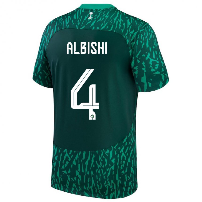 Uomo Maglia Arabia Saudita Abdullah Albishi #4 Verde Scuro Kit Gara Away 22-24 Maglietta