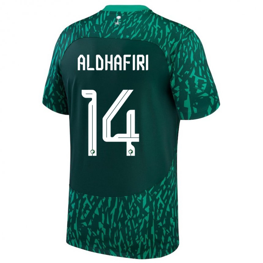 Uomo Maglia Arabia Saudita Jathob Aldhafiri #14 Verde Scuro Kit Gara Away 22-24 Maglietta