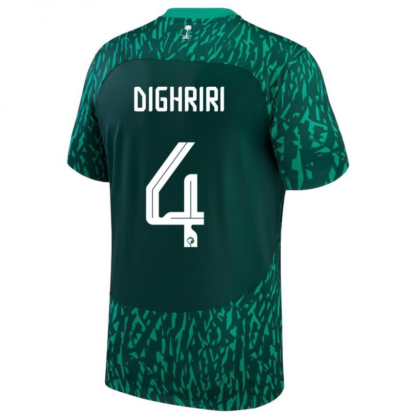 Uomo Maglia Arabia Saudita Khalid Dighriri #4 Verde Scuro Kit Gara Away 22-24 Maglietta