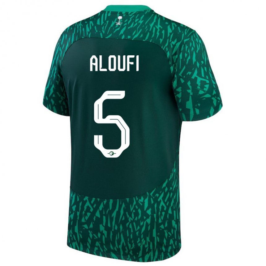 Uomo Maglia Arabia Saudita Mohammed Aloufi #5 Verde Scuro Kit Gara Away 22-24 Maglietta