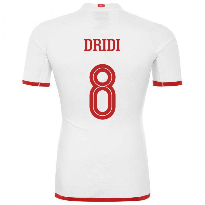Uomo Maglia Tunisia Yassine Dridi #8 Bianco Kit Gara Away 22-24 Maglietta