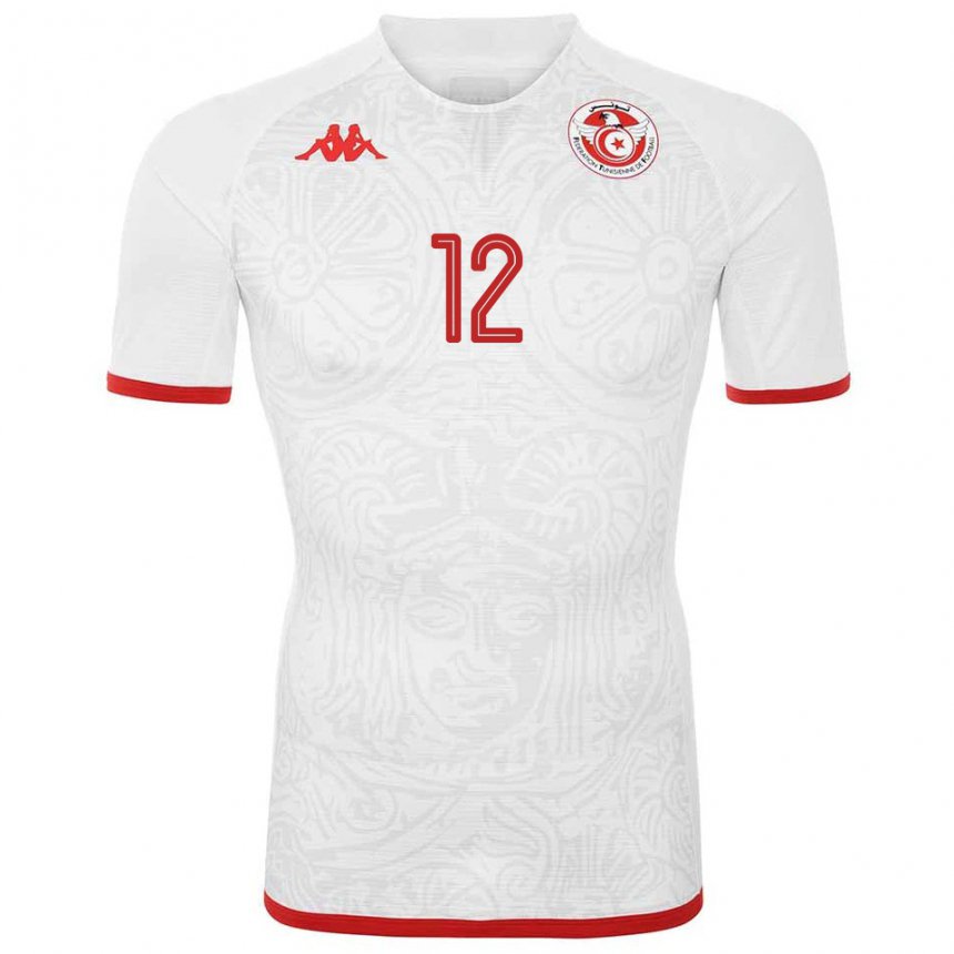 Uomo Maglia Tunisia Adem Gareb #12 Bianco Kit Gara Away 22-24 Maglietta