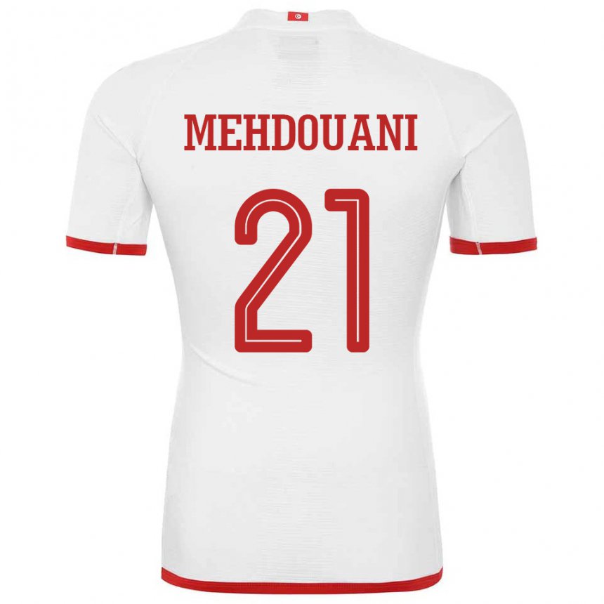 Uomo Maglia Tunisia Firas Mehdouani #21 Bianco Kit Gara Away 22-24 Maglietta