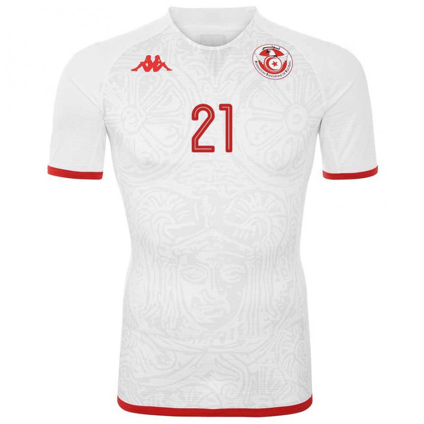 Uomo Maglia Tunisia Firas Mehdouani #21 Bianco Kit Gara Away 22-24 Maglietta