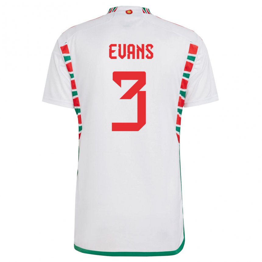 Uomo Maglia Galles Gemma Evans #3 Bianco Kit Gara Away 22-24 Maglietta