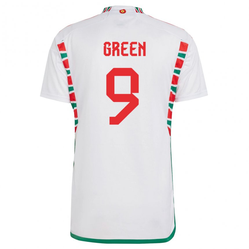 Uomo Maglia Galles Kayleigh Green #9 Bianco Kit Gara Away 22-24 Maglietta