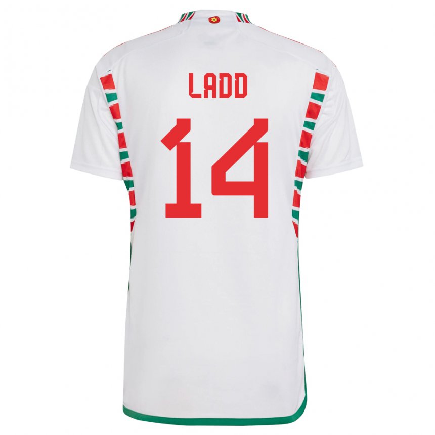 Uomo Maglia Galles Hayley Ladd #14 Bianco Kit Gara Away 22-24 Maglietta