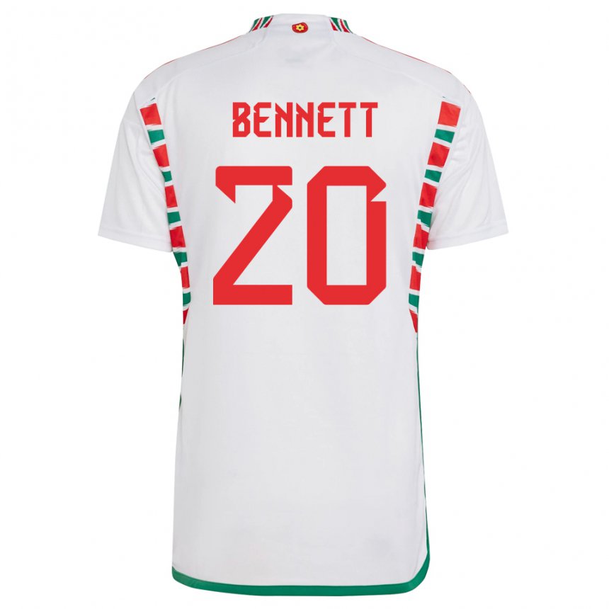 Uomo Maglia Galles Aaron Bennett #20 Bianco Kit Gara Away 22-24 Maglietta