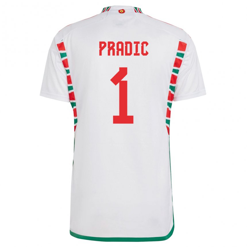 Uomo Maglia Galles James Pradic #1 Bianco Kit Gara Away 22-24 Maglietta