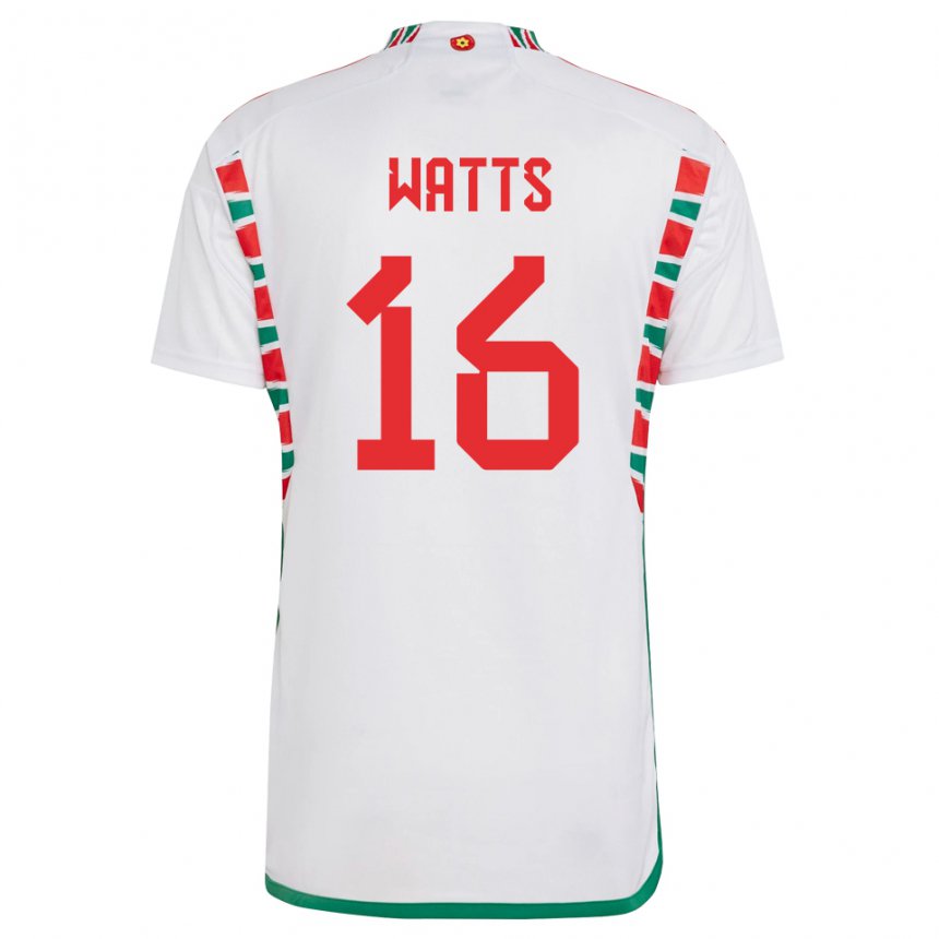 Uomo Maglia Galles Daniel Watts #16 Bianco Kit Gara Away 22-24 Maglietta