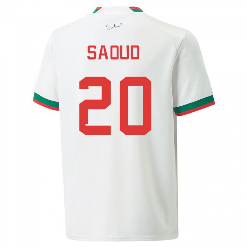 Uomo Maglia Marocco Imane Saoud #20 Bianco Kit Gara Away 22-24 Maglietta