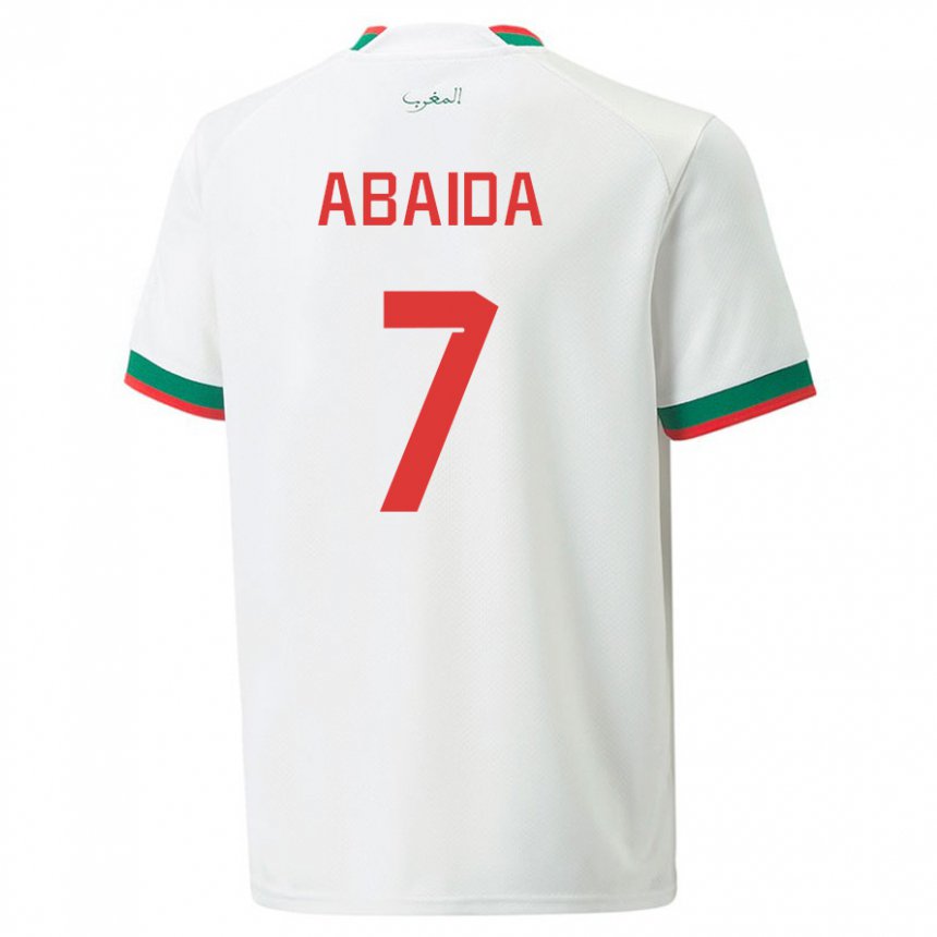 Uomo Maglia Marocco Haitam Abaida #7 Bianco Kit Gara Away 22-24 Maglietta