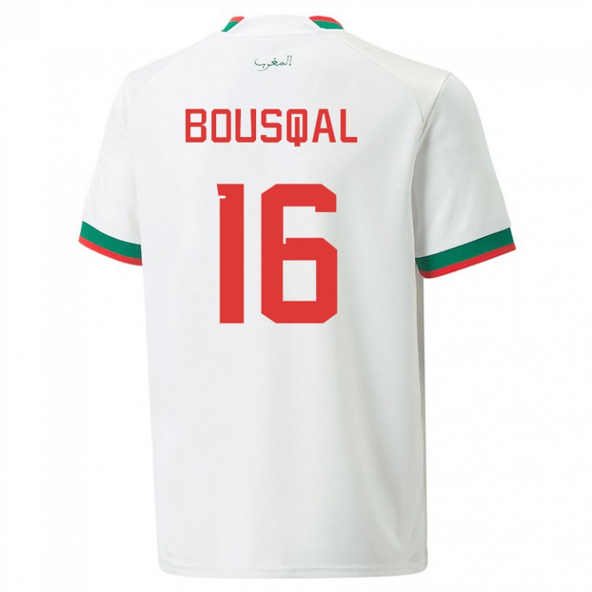 Uomo Maglia Marocco Hamza Bousqal #16 Bianco Kit Gara Away 22-24 Maglietta