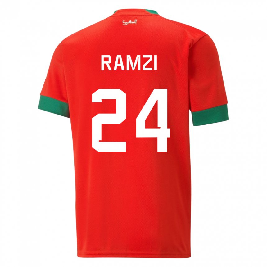 Donna Maglia Marocco Achraf Ramzi #24 Rosso Kit Gara Home 22-24 Maglietta