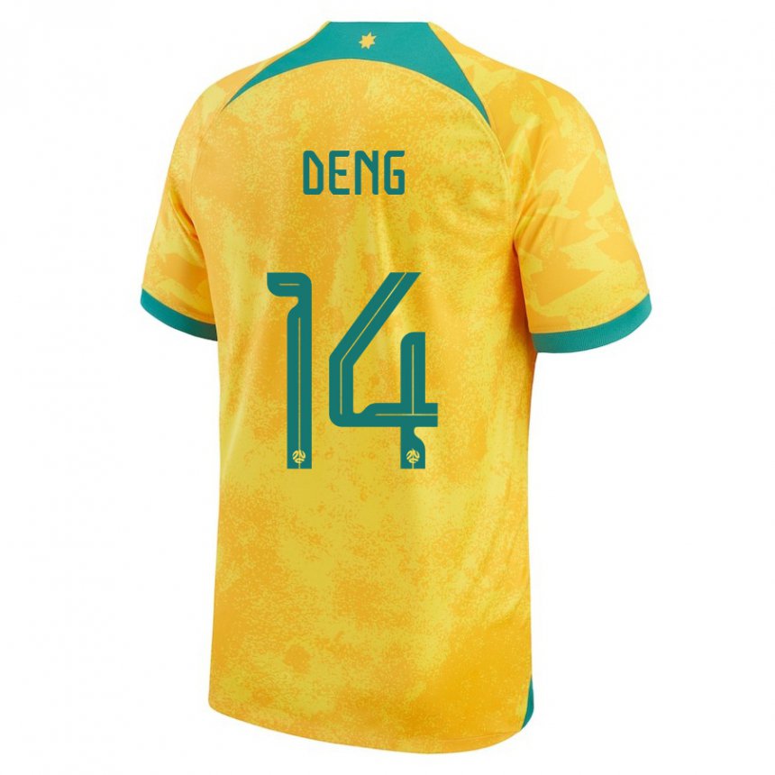 Donna Maglia Australia Thomas Deng #14 D'oro Kit Gara Home 22-24 Maglietta