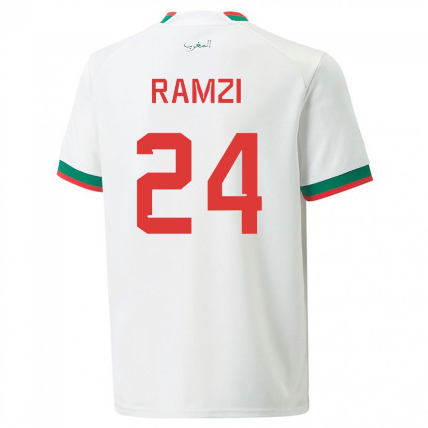 Donna Maglia Marocco Achraf Ramzi #24 Bianco Kit Gara Away 22-24 Maglietta