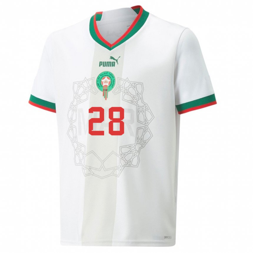 Donna Maglia Marocco Fouad El Maach #28 Bianco Kit Gara Away 22-24 Maglietta