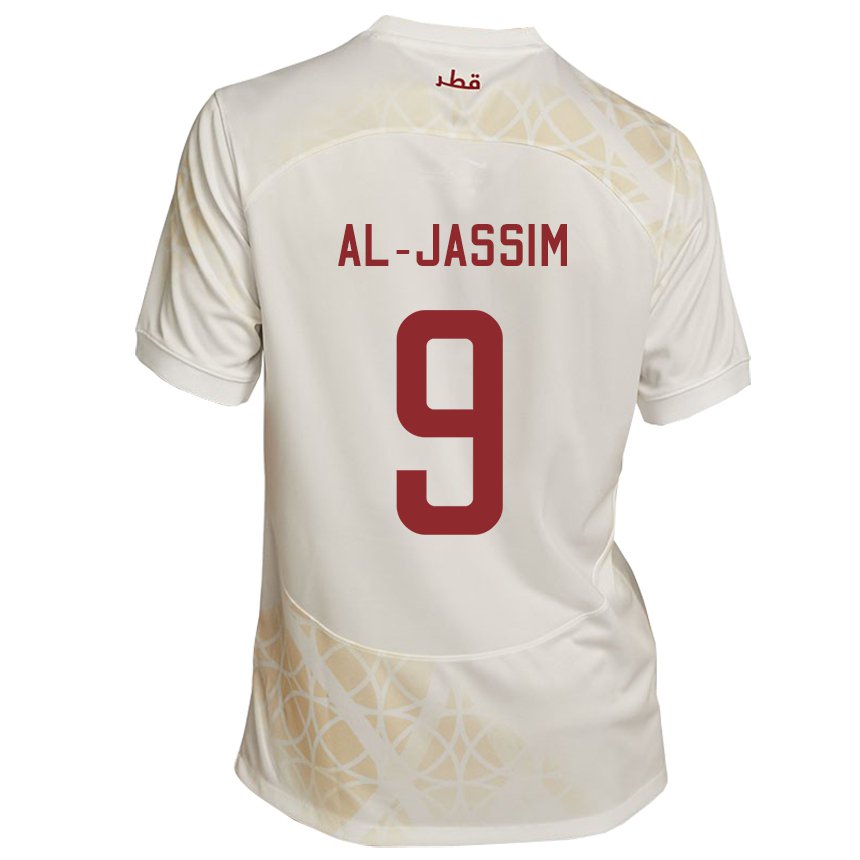 Donna Maglia Qatar Kholoud Al Jassim #9 Beige Oro Kit Gara Away 22-24 Maglietta