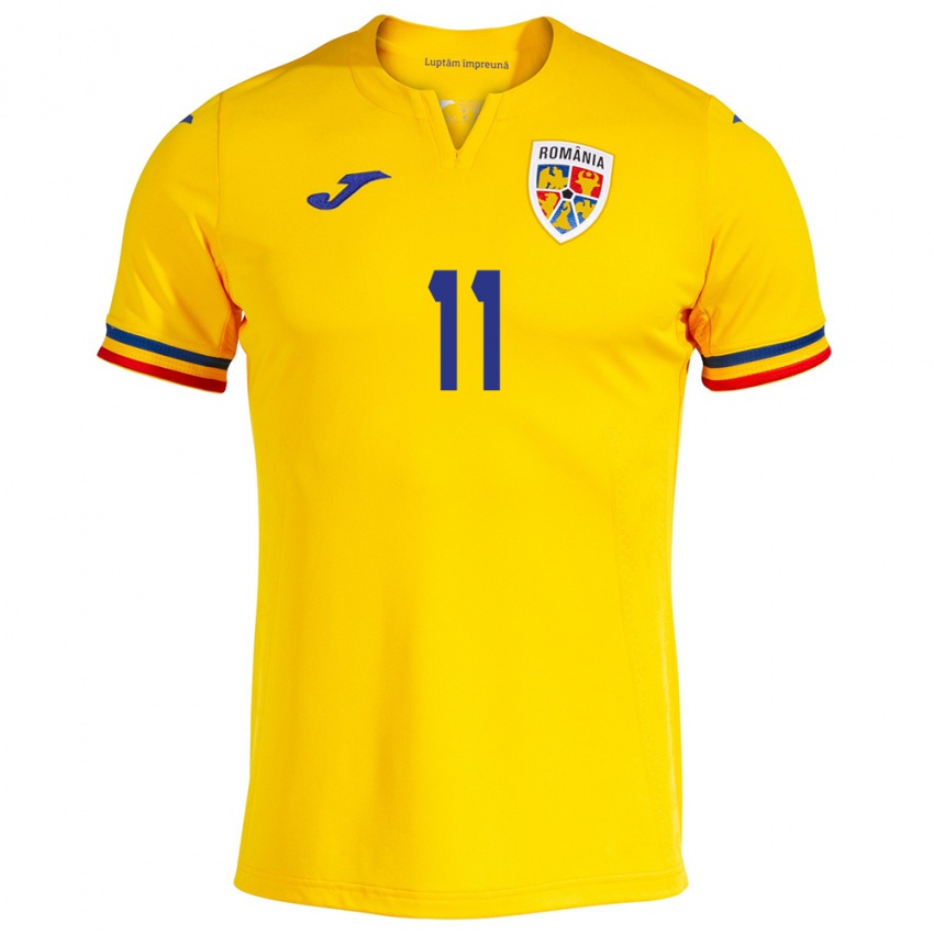 Bambino Maglia Romania Andrei Borza #11 Giallo Kit Gara Home 24-26 Maglietta