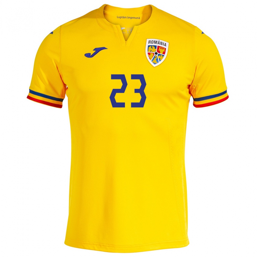 Bambino Maglia Romania David Dincă #23 Giallo Kit Gara Home 24-26 Maglietta