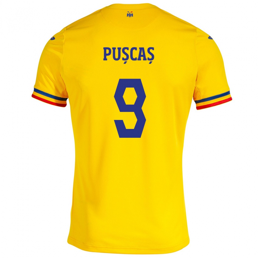 Bambino Maglia Romania George Pușcaș #9 Giallo Kit Gara Home 24-26 Maglietta