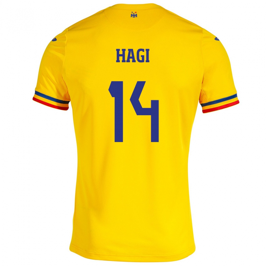 Bambino Maglia Romania Ianis Hagi #14 Giallo Kit Gara Home 24-26 Maglietta