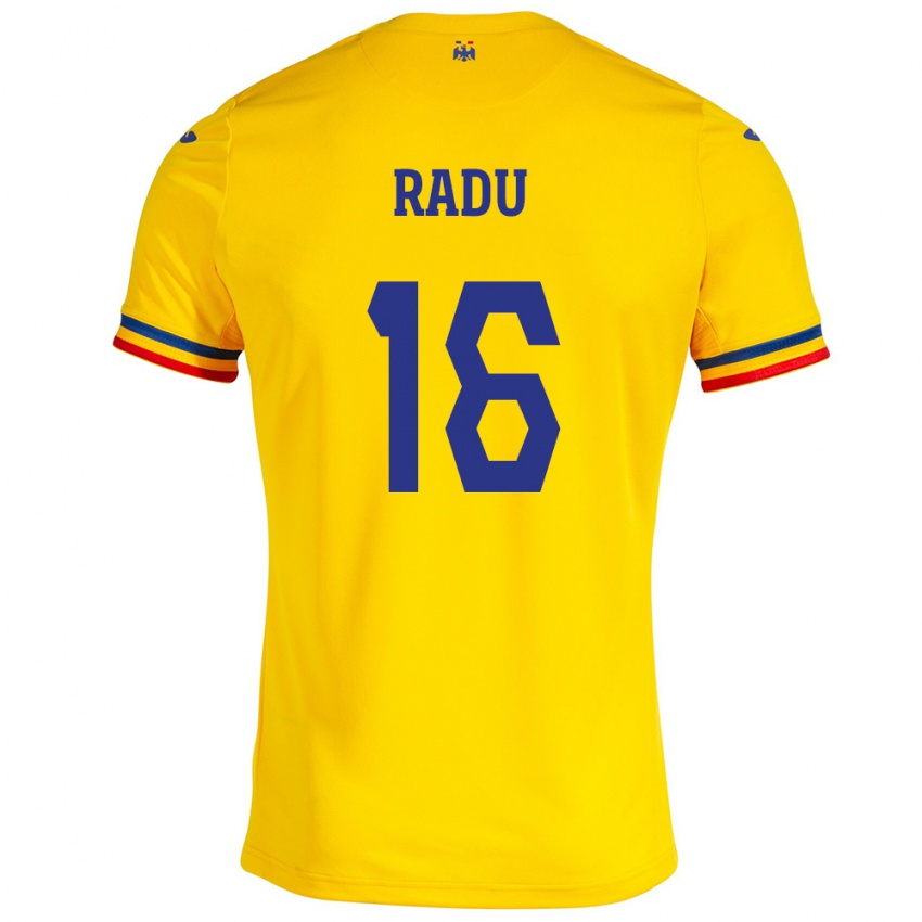 Bambino Maglia Romania Andrei Radu #16 Giallo Kit Gara Home 24-26 Maglietta