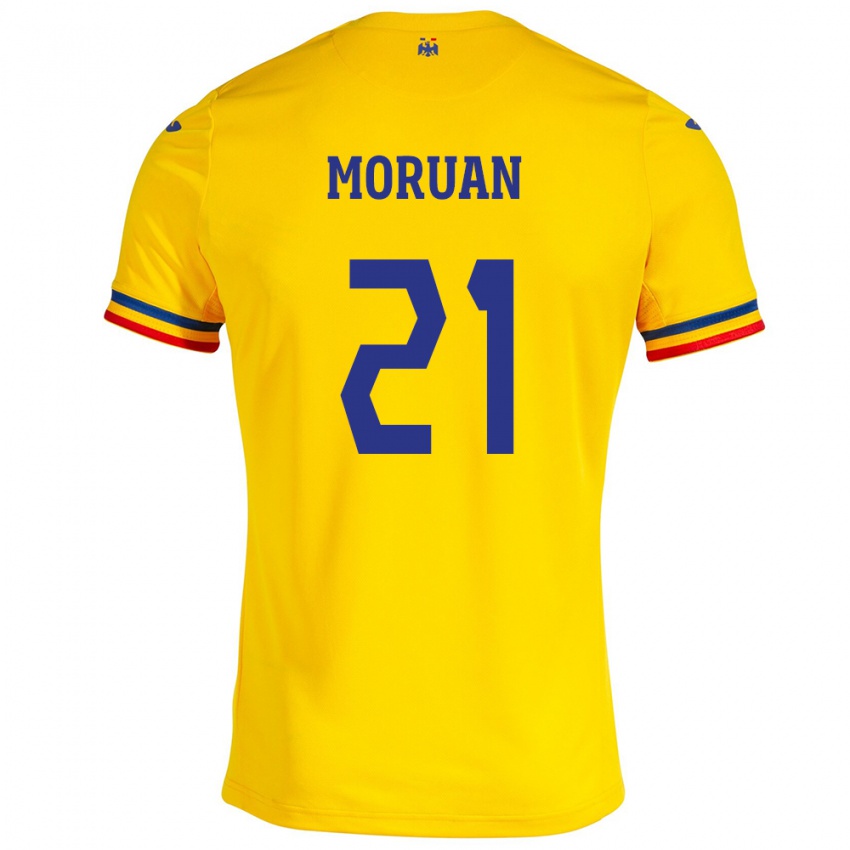 Bambino Maglia Romania Olimpiu Moruţan #21 Giallo Kit Gara Home 24-26 Maglietta