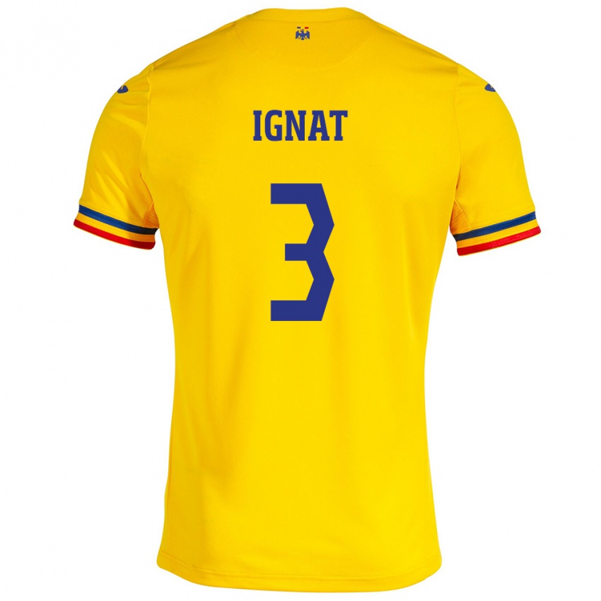 Bambino Maglia Romania Cristian Ignat #3 Giallo Kit Gara Home 24-26 Maglietta