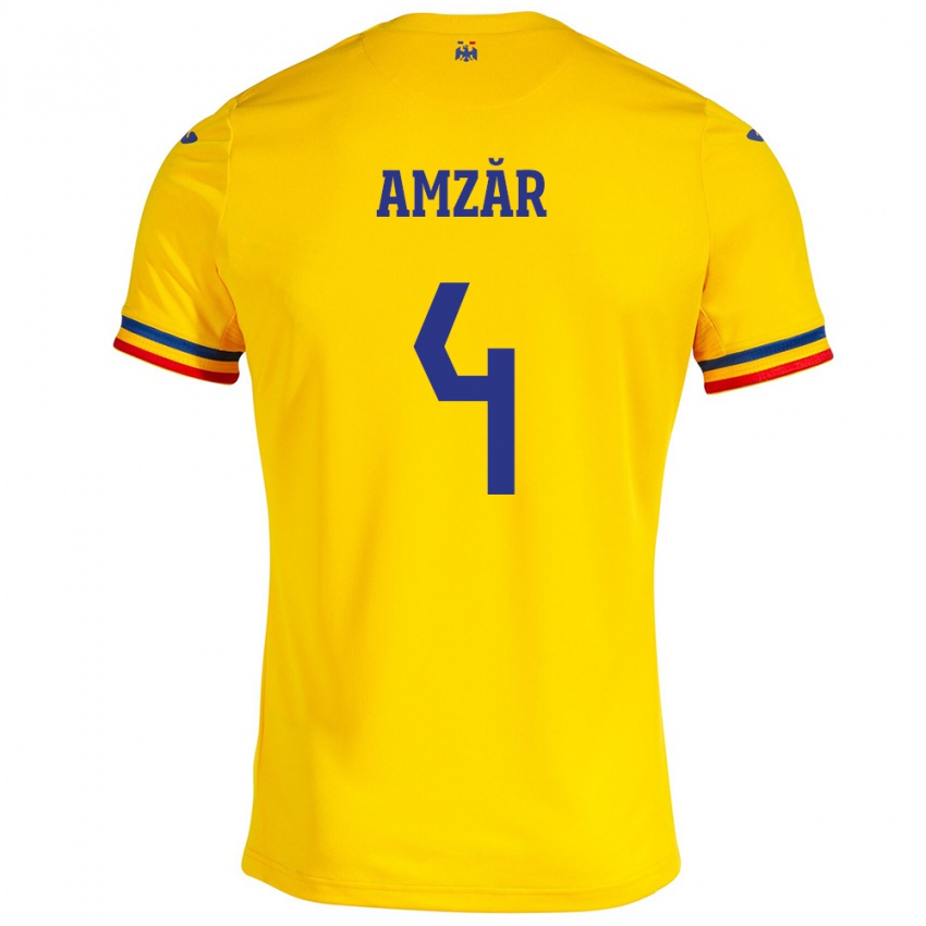 Bambino Maglia Romania Costin Amzăr #4 Giallo Kit Gara Home 24-26 Maglietta