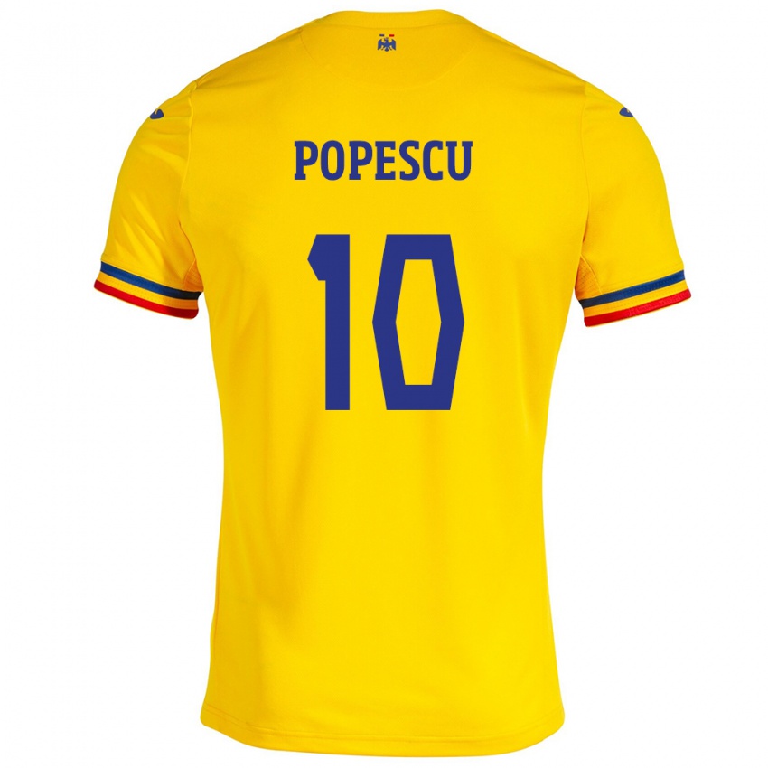 Bambino Maglia Romania Octavian Popescu #10 Giallo Kit Gara Home 24-26 Maglietta