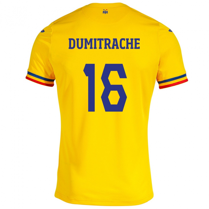 Bambino Maglia Romania Valentin Dumitrache #16 Giallo Kit Gara Home 24-26 Maglietta