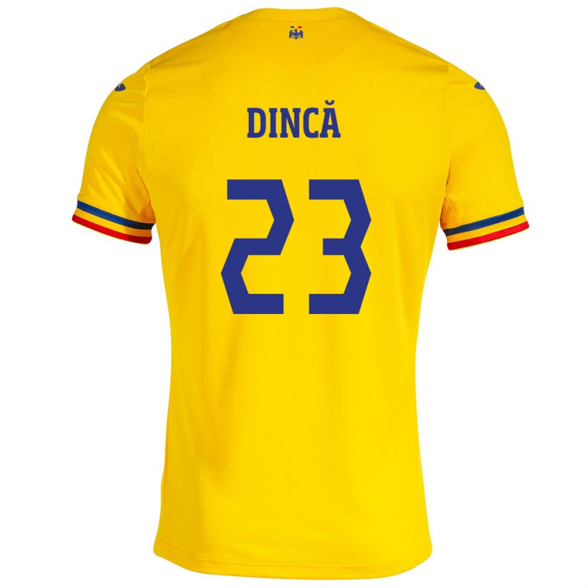 Bambino Maglia Romania David Dincă #23 Giallo Kit Gara Home 24-26 Maglietta