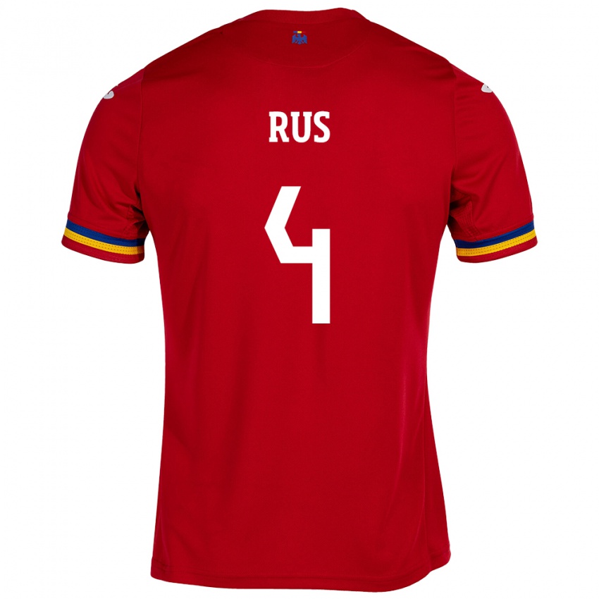 Bambino Maglia Romania Adrian Rus #4 Rosso Kit Gara Away 24-26 Maglietta