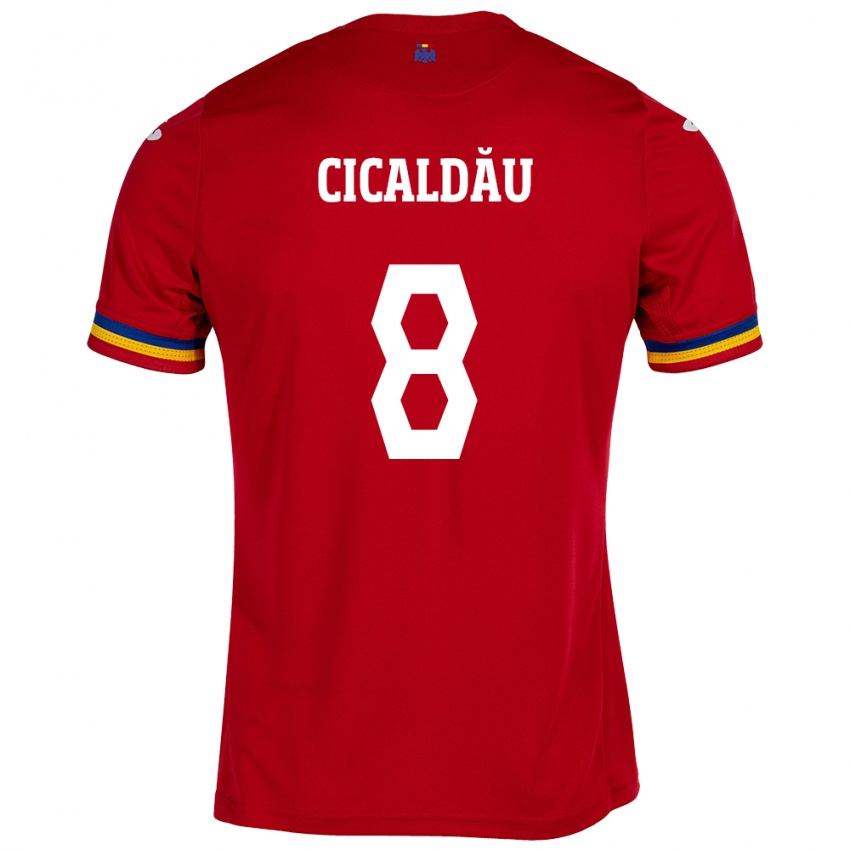 Bambino Maglia Romania Alexandru Cicâldău #8 Rosso Kit Gara Away 24-26 Maglietta