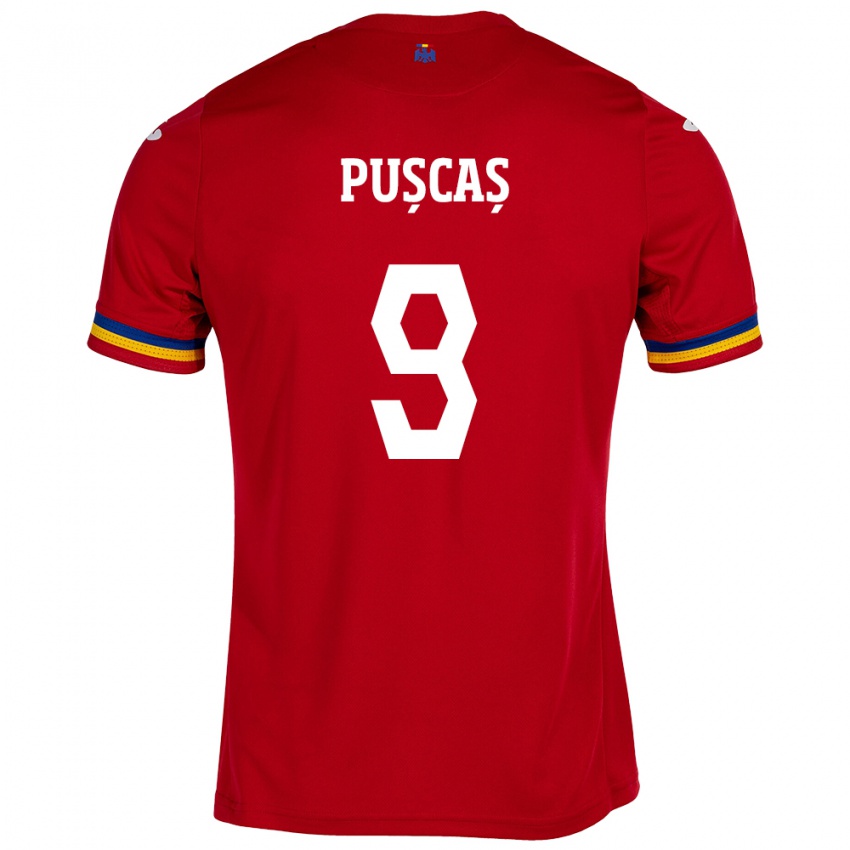 Bambino Maglia Romania George Pușcaș #9 Rosso Kit Gara Away 24-26 Maglietta