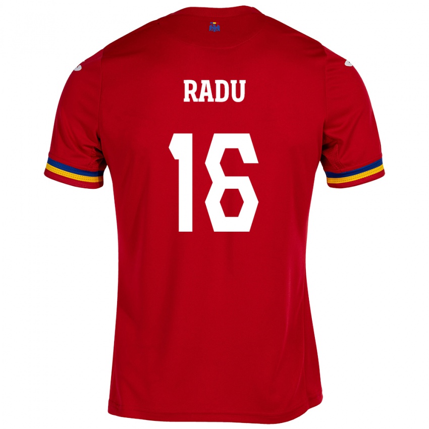 Bambino Maglia Romania Andrei Radu #16 Rosso Kit Gara Away 24-26 Maglietta