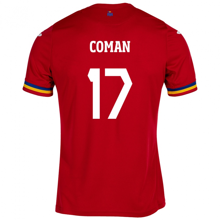 Bambino Maglia Romania Florinel Coman #17 Rosso Kit Gara Away 24-26 Maglietta