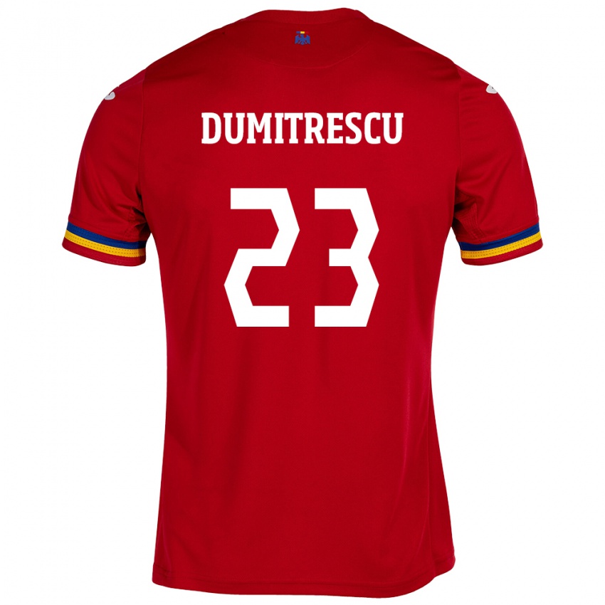 Bambino Maglia Romania Andres Dumitrescu #23 Rosso Kit Gara Away 24-26 Maglietta