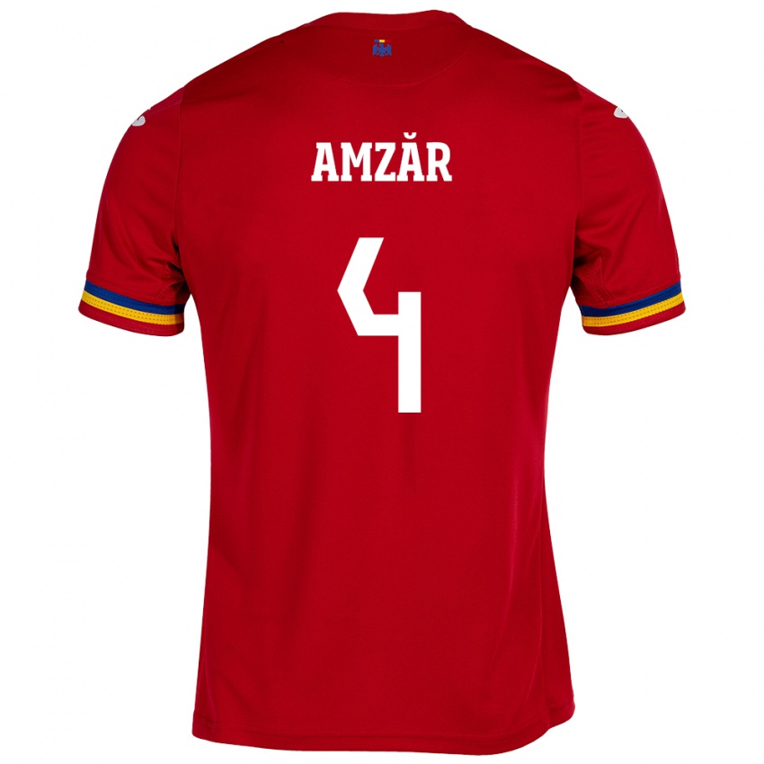 Bambino Maglia Romania Costin Amzăr #4 Rosso Kit Gara Away 24-26 Maglietta