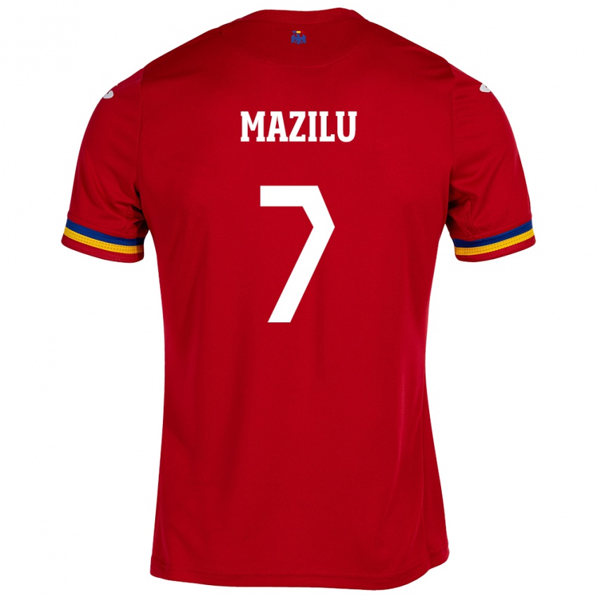 Bambino Maglia Romania Adrian Mazilu #7 Rosso Kit Gara Away 24-26 Maglietta