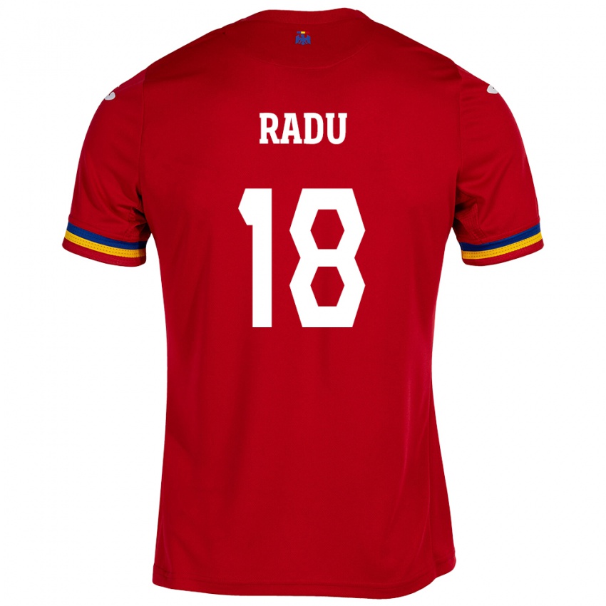 Bambino Maglia Romania Denis Radu #18 Rosso Kit Gara Away 24-26 Maglietta