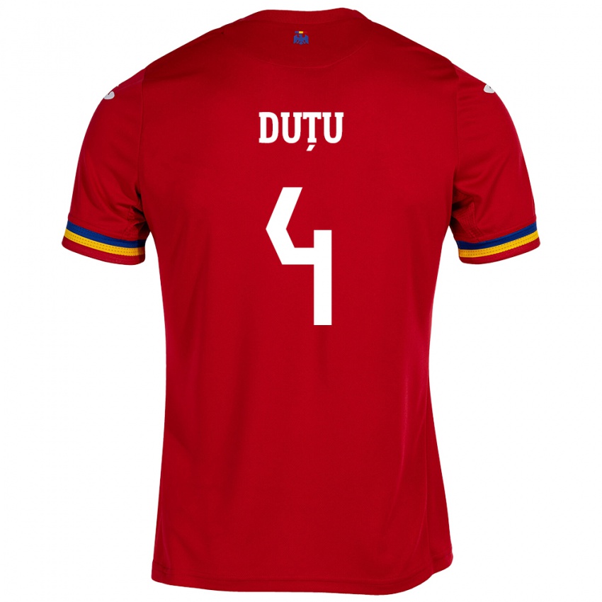 Bambino Maglia Romania Ștefan Duțu #4 Rosso Kit Gara Away 24-26 Maglietta