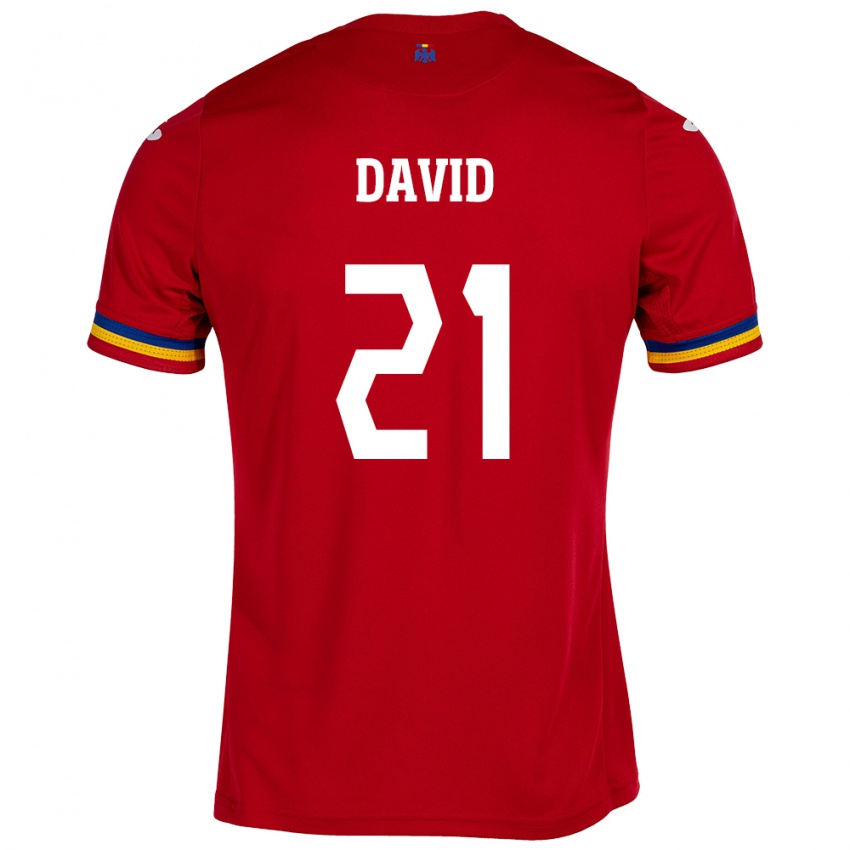 Bambino Maglia Romania Gabriel David #21 Rosso Kit Gara Away 24-26 Maglietta