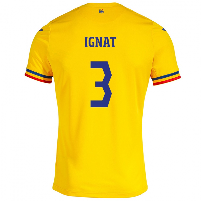 Uomo Maglia Romania Cristian Ignat #3 Giallo Kit Gara Home 24-26 Maglietta