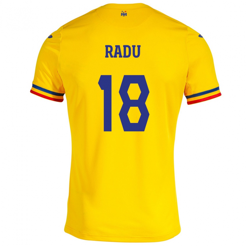Uomo Maglia Romania Denis Radu #18 Giallo Kit Gara Home 24-26 Maglietta