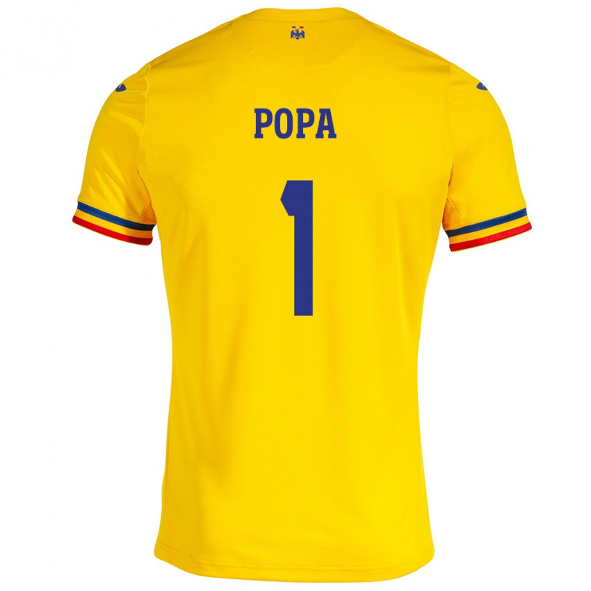 Uomo Maglia Romania Robert Popa #1 Giallo Kit Gara Home 24-26 Maglietta