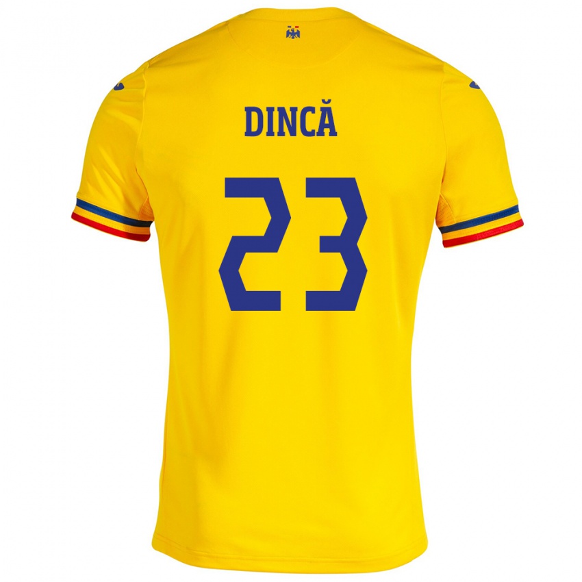 Uomo Maglia Romania David Dincă #23 Giallo Kit Gara Home 24-26 Maglietta